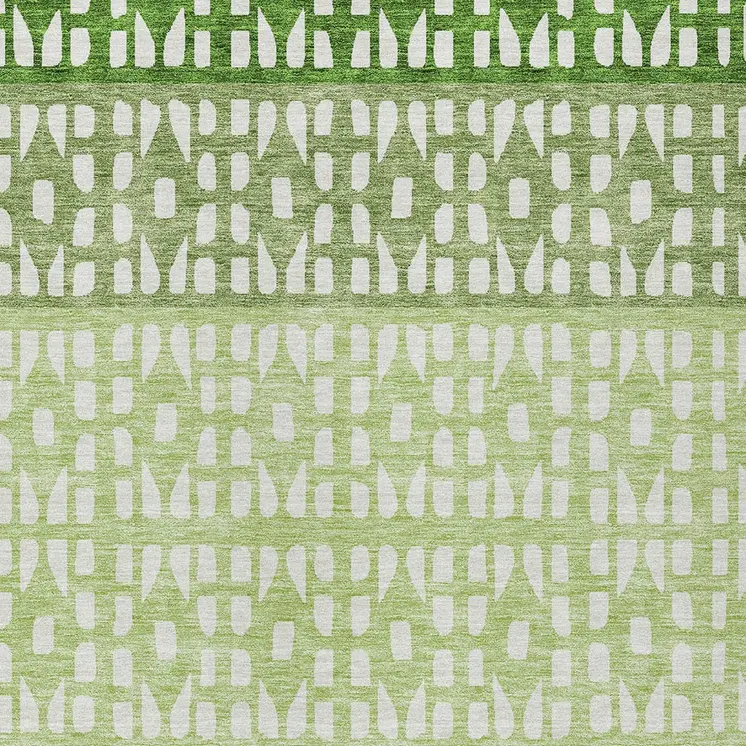 5' X 8' Green Sage And Ivory Geometric Washable Indoor Outdoor Area Rug