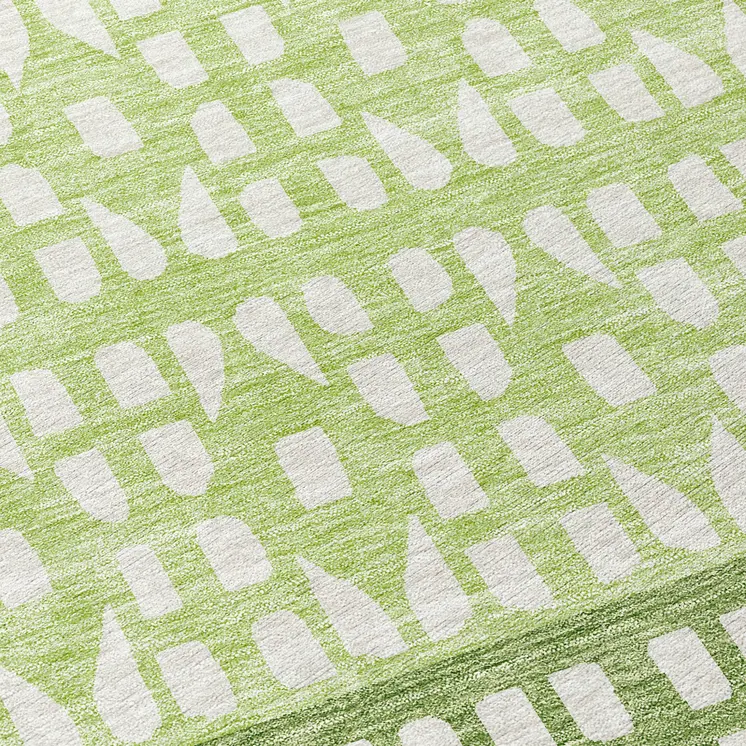 8' Green Sage And Ivory Round Geometric Washable Indoor Outdoor Area Rug