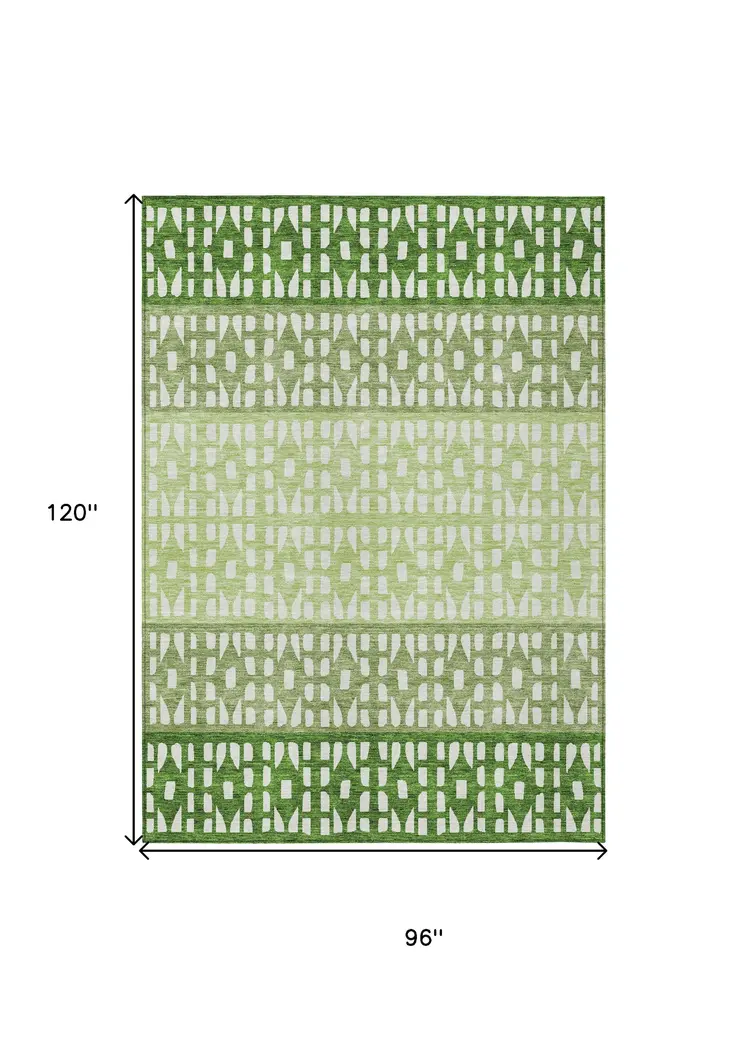 8' X 10' Green Sage And Ivory Geometric Washable Indoor Outdoor Area Rug