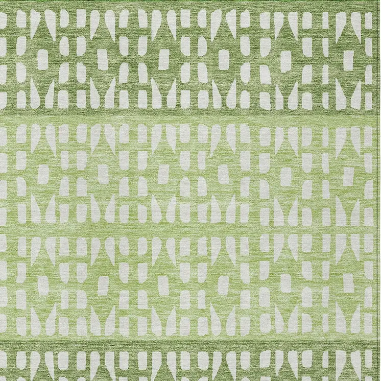 9' X 12' Green Sage And Ivory Geometric Washable Indoor Outdoor Area Rug