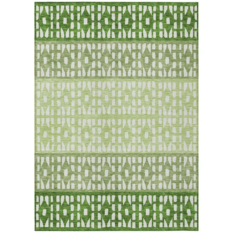 10' X 14' Green Sage And Ivory Geometric Washable Indoor Outdoor Area Rug