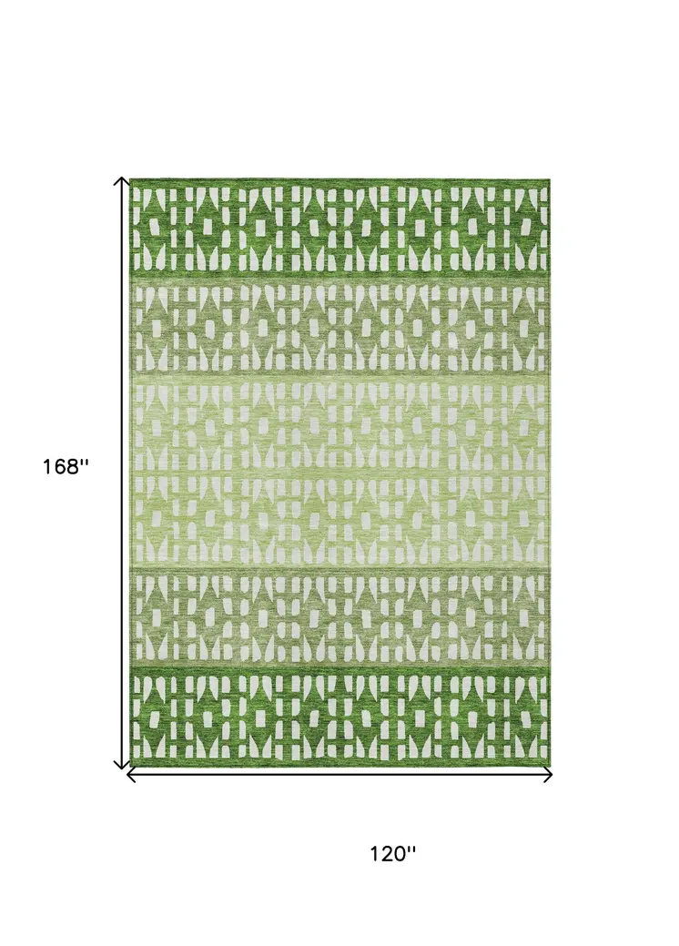 10' X 14' Green Sage And Ivory Geometric Washable Indoor Outdoor Area Rug