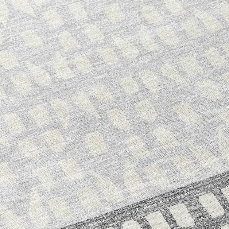 8' Gray Silver And Charcoal Round Geometric Washable Indoor Outdoor Area Rug