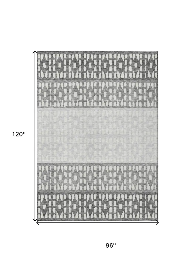 8' X 10' Gray Silver And Charcoal Geometric Washable Indoor Outdoor Area Rug