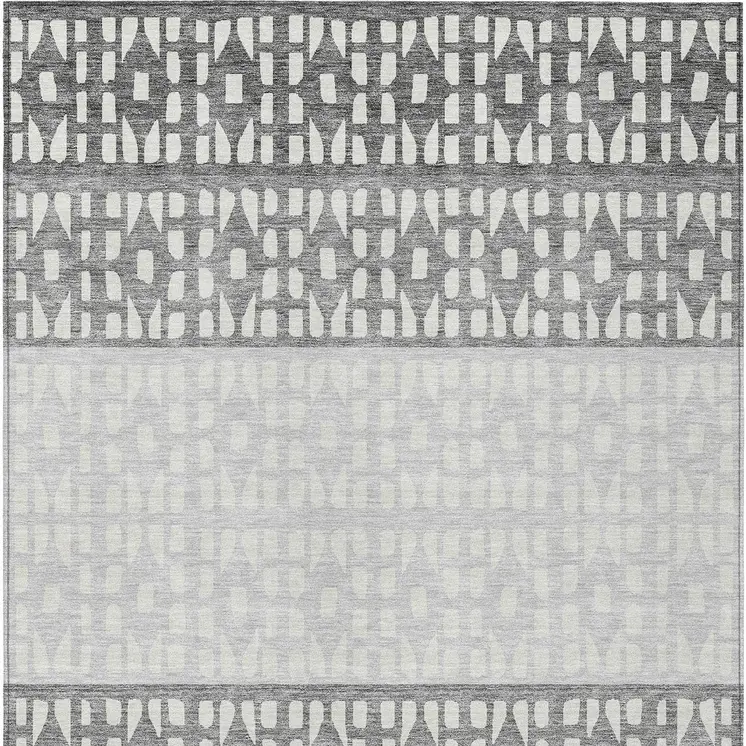 9' X 12' Gray Silver And Charcoal Geometric Washable Indoor Outdoor Area Rug