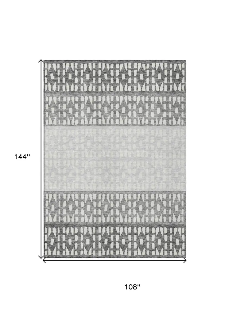 9' X 12' Gray Silver And Charcoal Geometric Washable Indoor Outdoor Area Rug