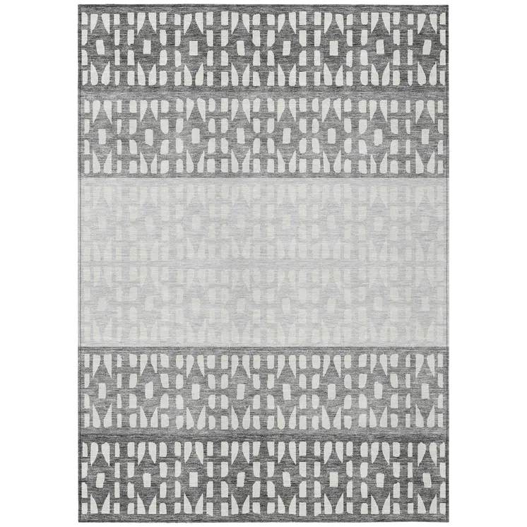 9' X 12' Gray Silver And Charcoal Geometric Washable Indoor Outdoor Area Rug