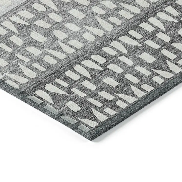 9' X 12' Gray Silver And Charcoal Geometric Washable Indoor Outdoor Area Rug