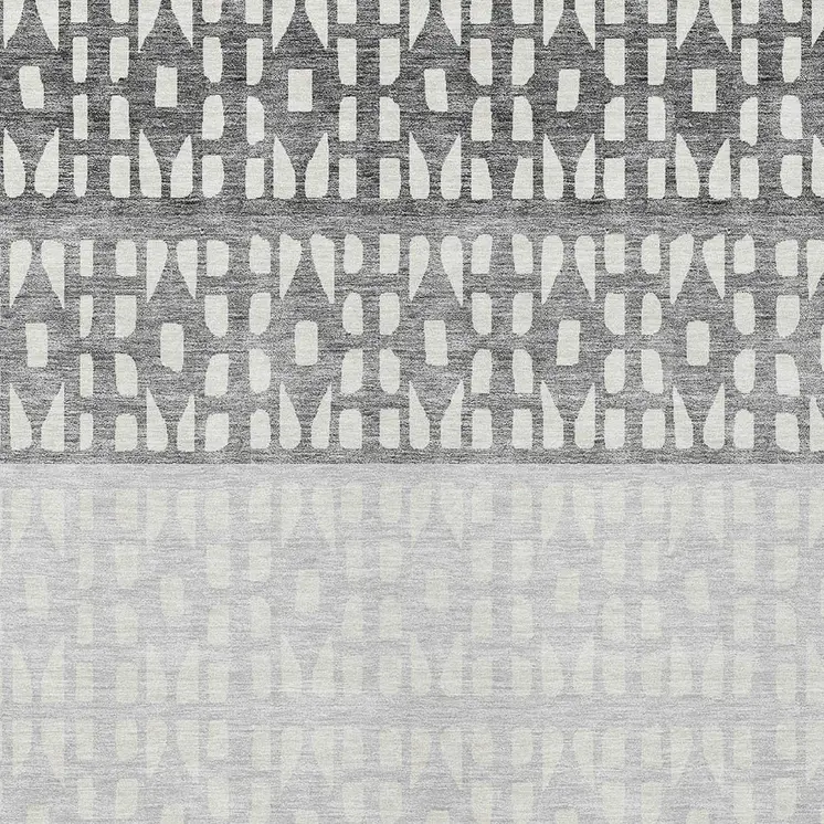 9' X 12' Gray Silver And Charcoal Geometric Washable Indoor Outdoor Area Rug