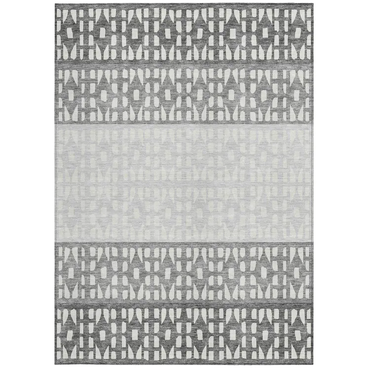 10' X 14' Gray Silver And Charcoal Geometric Washable Indoor Outdoor Area Rug