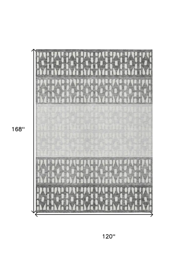 10' X 14' Gray Silver And Charcoal Geometric Washable Indoor Outdoor Area Rug