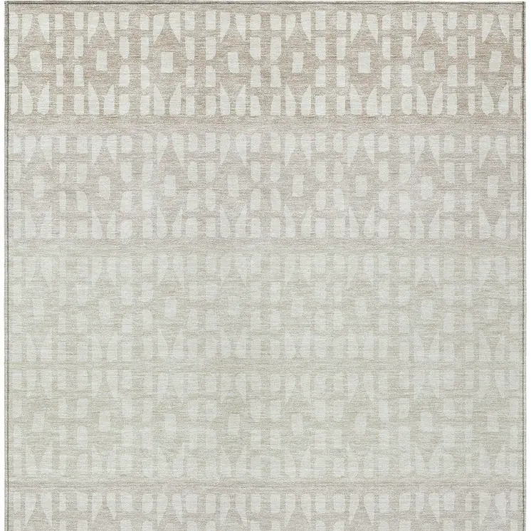 8' X 10' Ivory Beige And Tan Geometric Washable Indoor Outdoor Area Rug