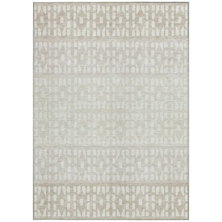 10' X 14' Ivory Beige And Tan Geometric Washable Indoor Outdoor Area Rug