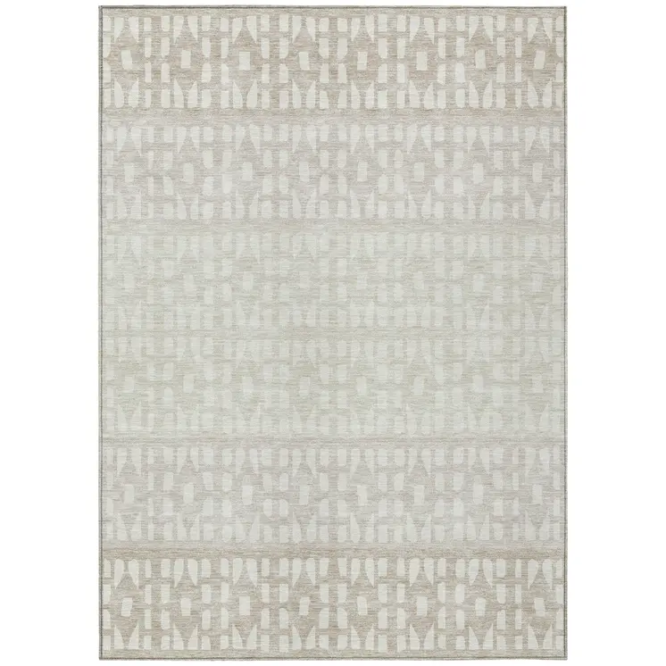 10' X 14' Ivory Beige And Tan Geometric Washable Indoor Outdoor Area Rug
