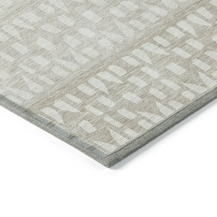 10' X 14' Ivory Beige And Tan Geometric Washable Indoor Outdoor Area Rug