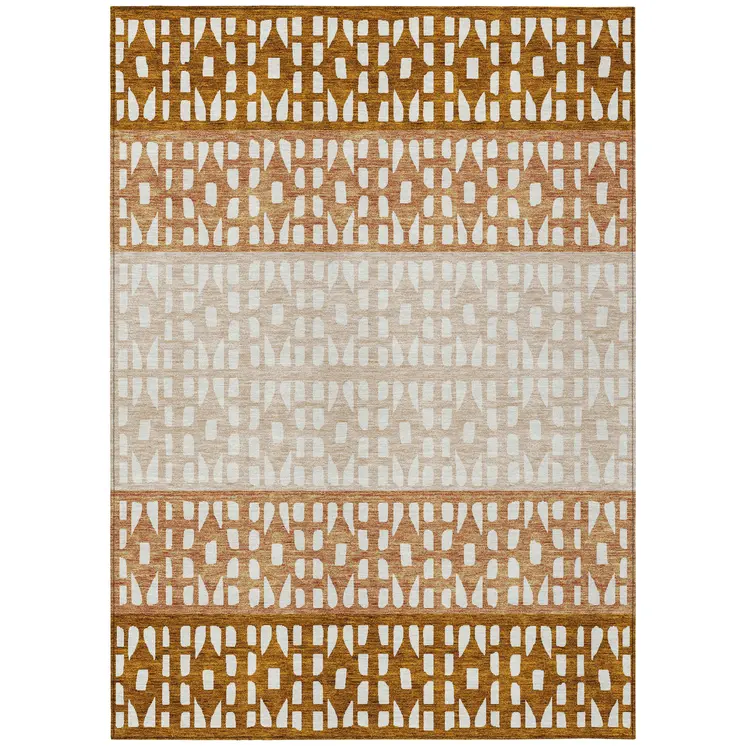 10' X 14' Orange Beige And Ivory Geometric Washable Indoor Outdoor Area Rug