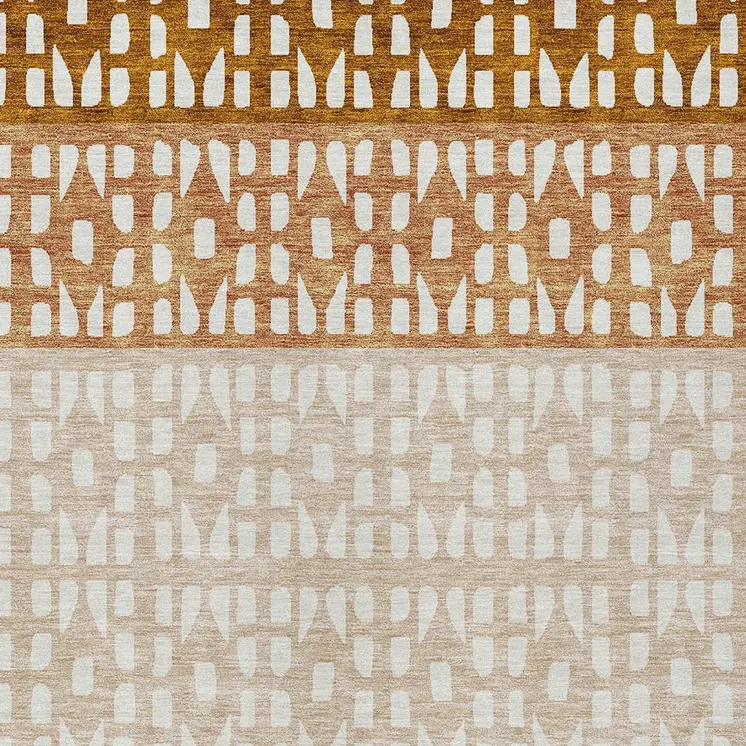 10' X 14' Orange Beige And Ivory Geometric Washable Indoor Outdoor Area Rug