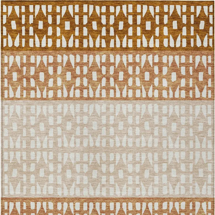 10' X 14' Orange Beige And Ivory Geometric Washable Indoor Outdoor Area Rug