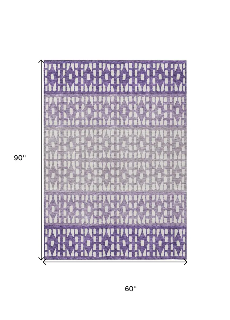 5' X 8' Purple Lavender And Ivory Geometric Washable Indoor Outdoor Area Rug