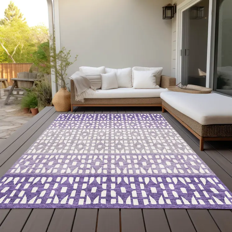 5' X 8' Purple Lavender And Ivory Geometric Washable Indoor Outdoor Area Rug