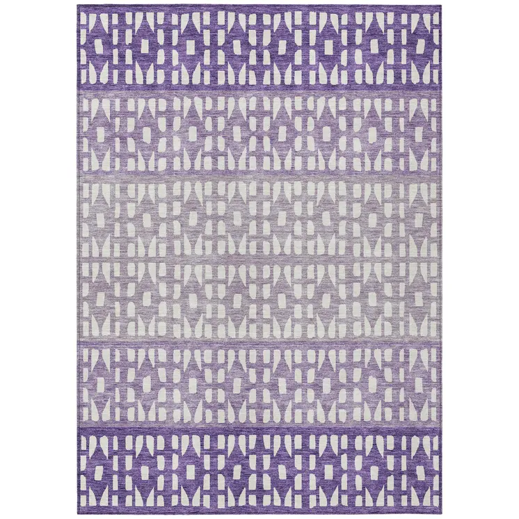 5' X 8' Purple Lavender And Ivory Geometric Washable Indoor Outdoor Area Rug