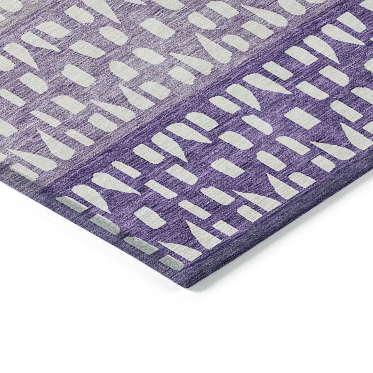 5' X 8' Purple Lavender And Ivory Geometric Washable Indoor Outdoor Area Rug