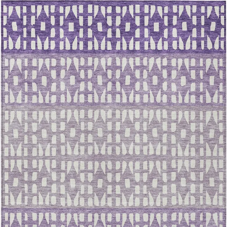 5' X 8' Purple Lavender And Ivory Geometric Washable Indoor Outdoor Area Rug