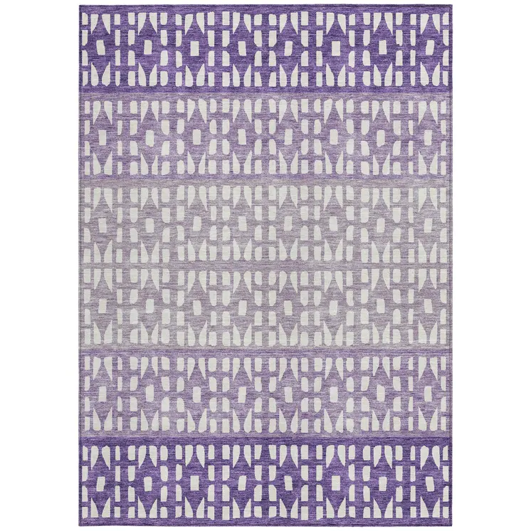 10' X 14' Purple Lavender And Ivory Geometric Washable Indoor Outdoor Area Rug