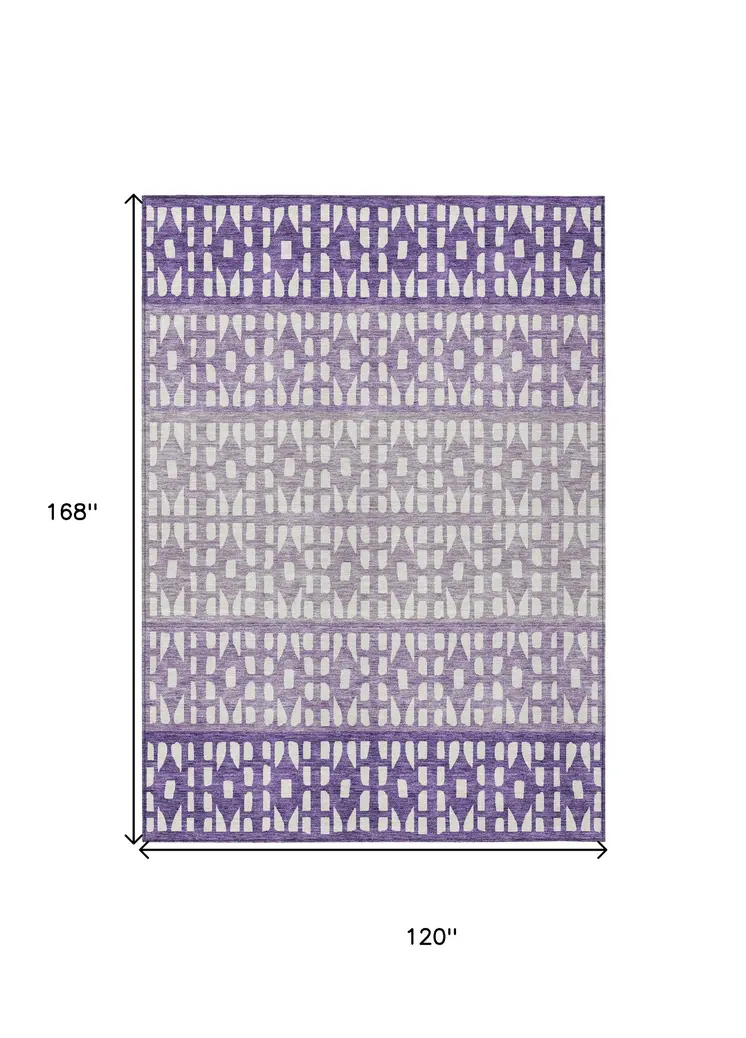 10' X 14' Purple Lavender And Ivory Geometric Washable Indoor Outdoor Area Rug