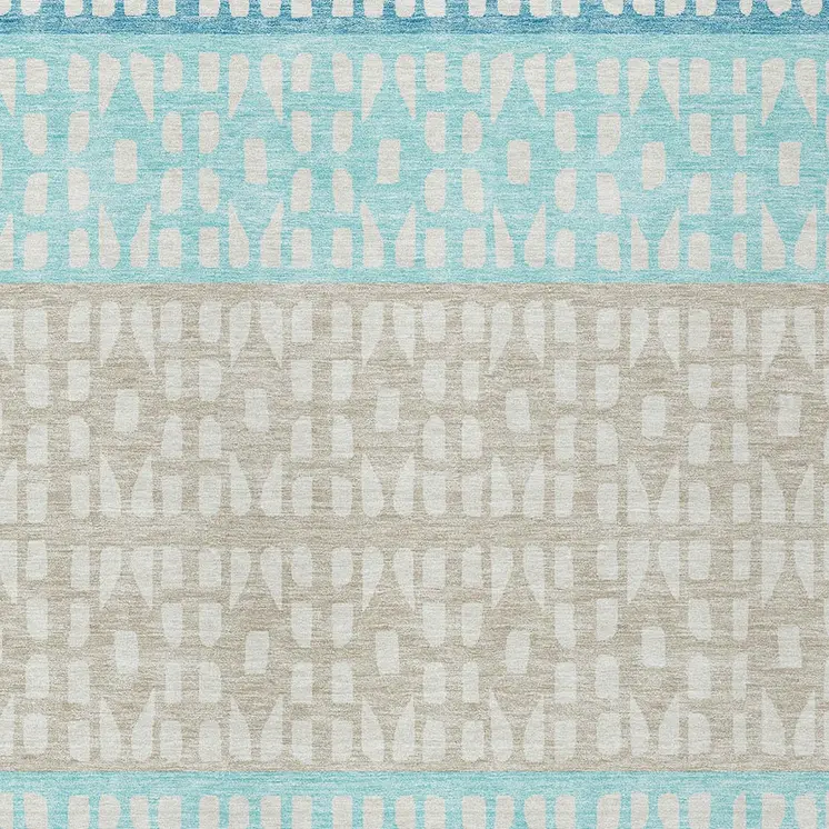 3' X 5' Teal Blue Aqua And Ivory Geometric Washable Indoor Outdoor Area Rug