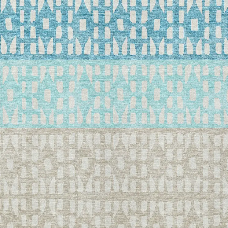 8' X 10' Teal Blue Aqua And Ivory Geometric Washable Indoor Outdoor Area Rug