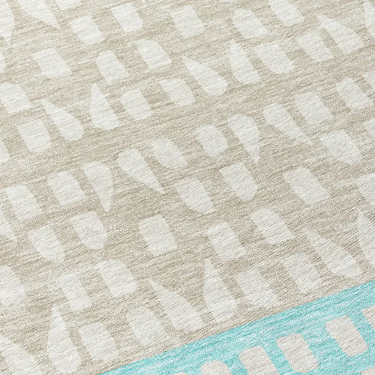 8' X 10' Teal Blue Aqua And Ivory Geometric Washable Indoor Outdoor Area Rug