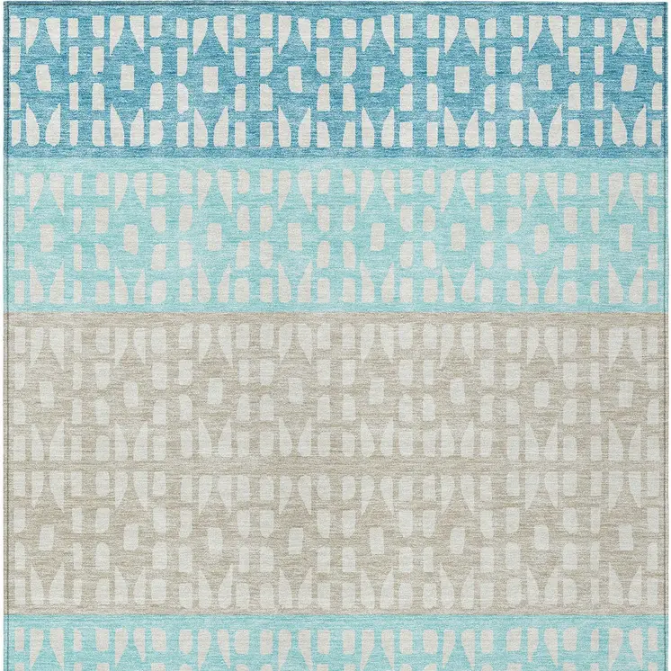 9' X 12' Teal Blue Aqua And Ivory Geometric Washable Indoor Outdoor Area Rug