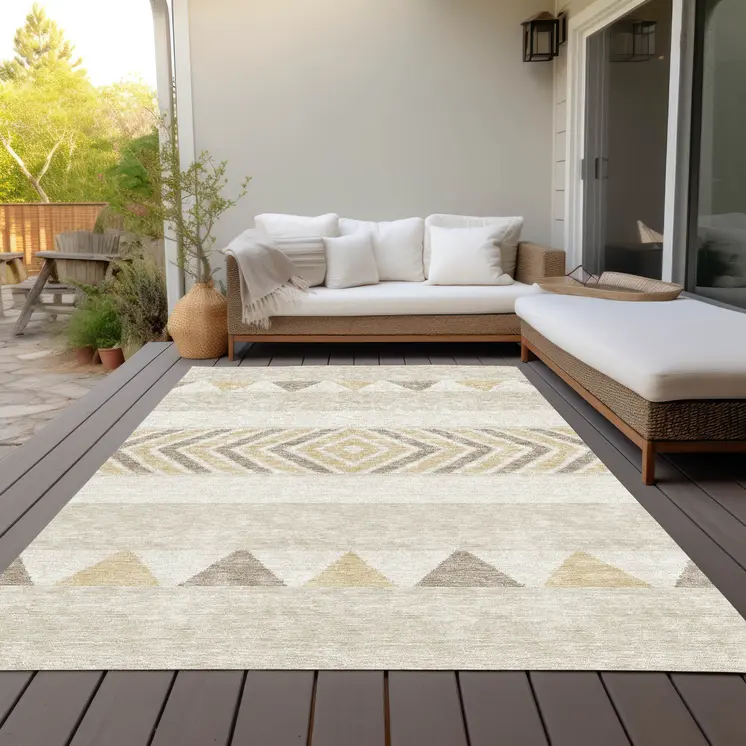 5' X 8' Beige Ivory And Taupe Southwestern Washable Indoor Outdoor Area Rug