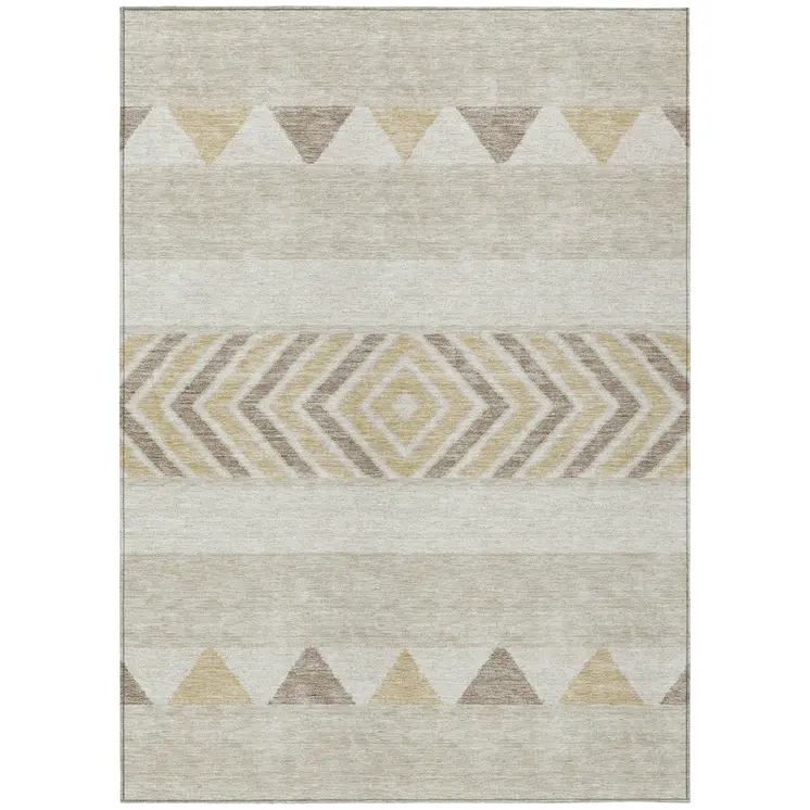 5' X 8' Beige Ivory And Taupe Southwestern Washable Indoor Outdoor Area Rug