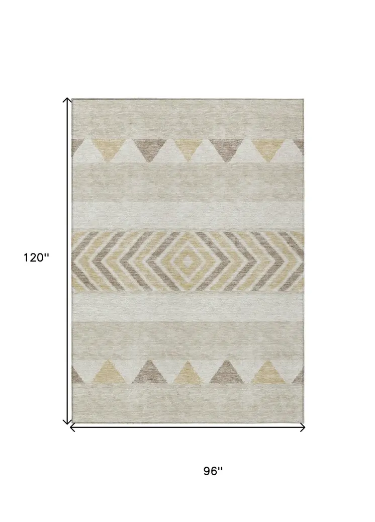 8' X 10' Beige Ivory And Taupe Southwestern Washable Indoor Outdoor Area Rug