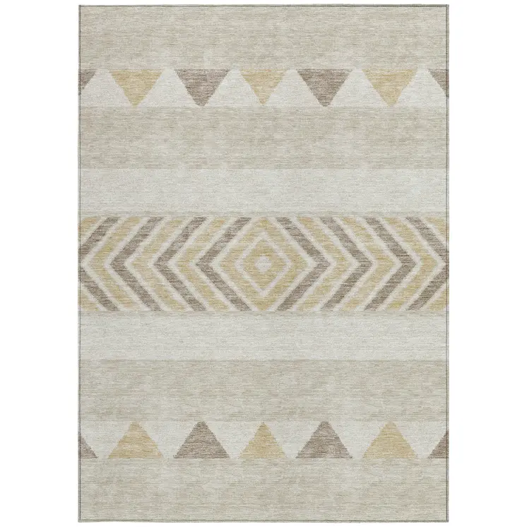 9' X 12' Beige Ivory And Taupe Southwestern Washable Indoor Outdoor Area Rug