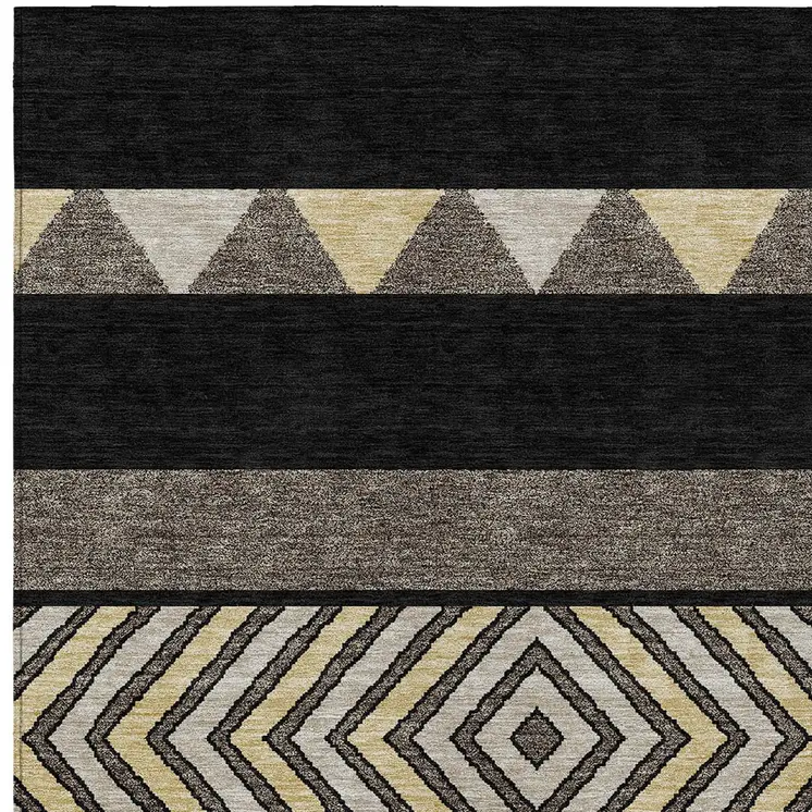 3' X 5' Black Ivory And Wheat Southwestern Washable Indoor Outdoor Area Rug