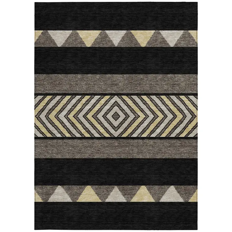 5' X 8' Black Ivory And Wheat Southwestern Washable Indoor Outdoor Area Rug