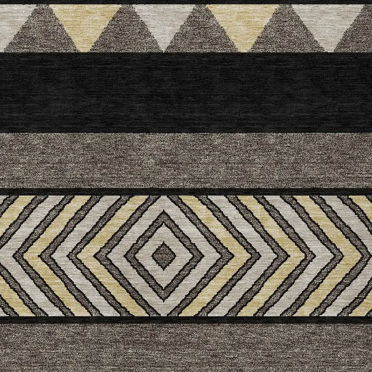 8' X 10' Black Ivory And Wheat Southwestern Washable Indoor Outdoor Area Rug