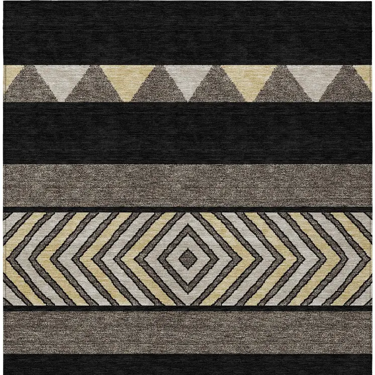 9' X 12' Black Ivory And Wheat Southwestern Washable Indoor Outdoor Area Rug