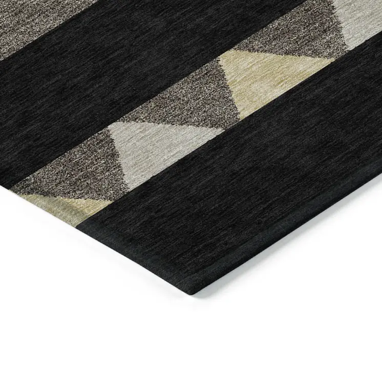 9' X 12' Black Ivory And Wheat Southwestern Washable Indoor Outdoor Area Rug