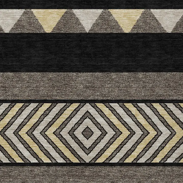 9' X 12' Black Ivory And Wheat Southwestern Washable Indoor Outdoor Area Rug
