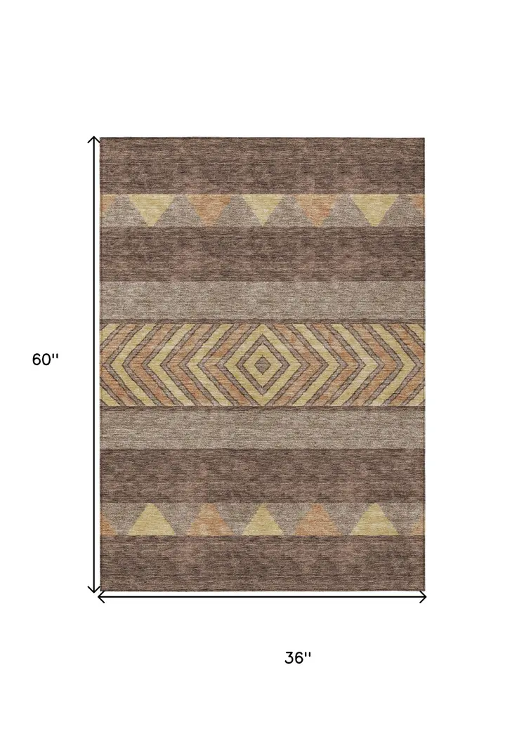 3' X 5' Brown Wheat And Copper Southwestern Washable Indoor Outdoor Area Rug