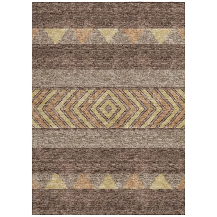 3' X 5' Brown Wheat And Copper Southwestern Washable Indoor Outdoor Area Rug