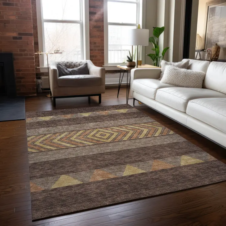 3' X 5' Brown Wheat And Copper Southwestern Washable Indoor Outdoor Area Rug