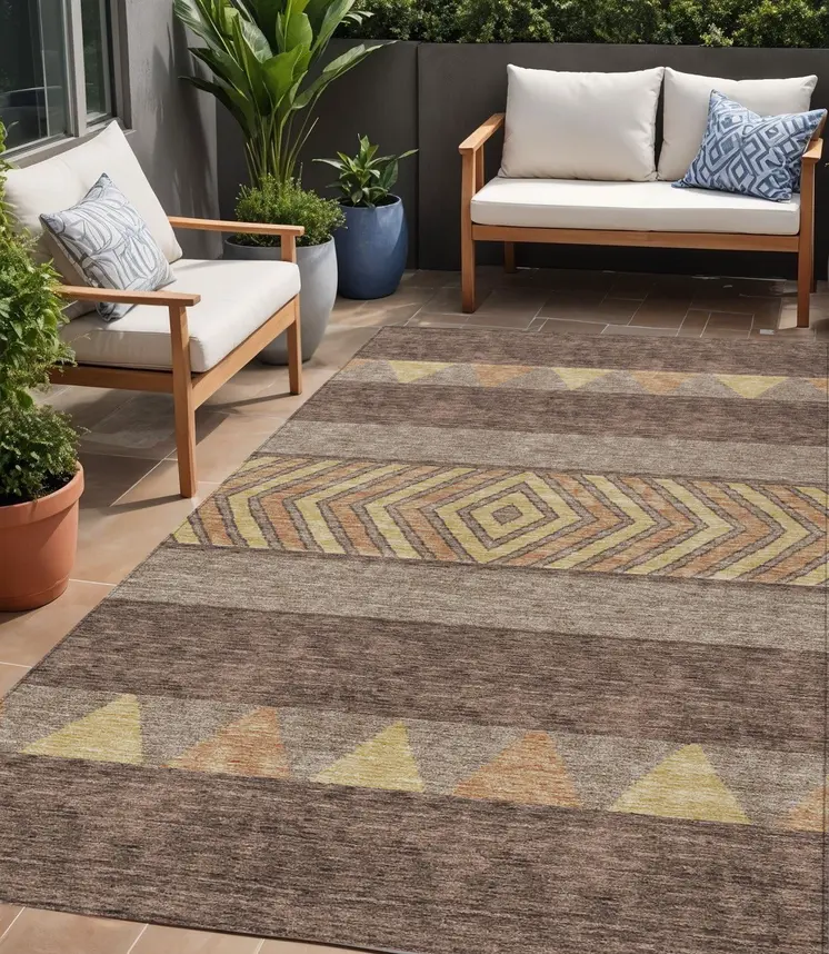 5' X 8' Brown Wheat And Copper Southwestern Washable Indoor Outdoor Area Rug