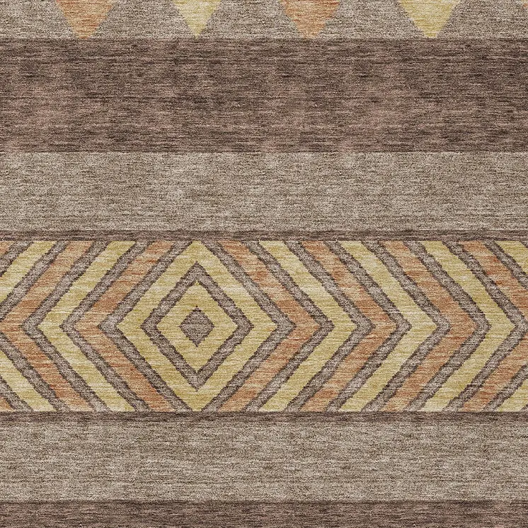 5' X 8' Brown Wheat And Copper Southwestern Washable Indoor Outdoor Area Rug