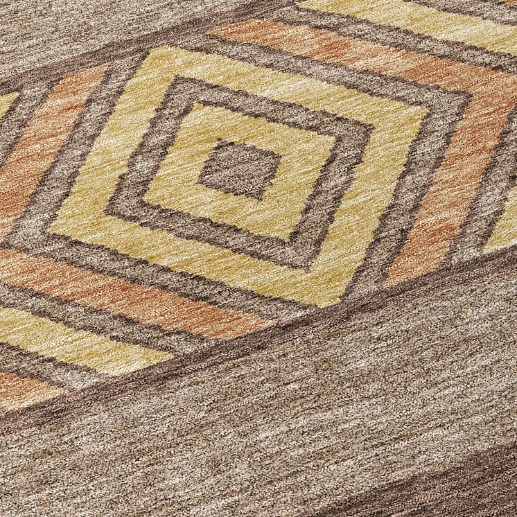 8' Brown Wheat And Copper Round Southwestern Washable Indoor Outdoor Area Rug