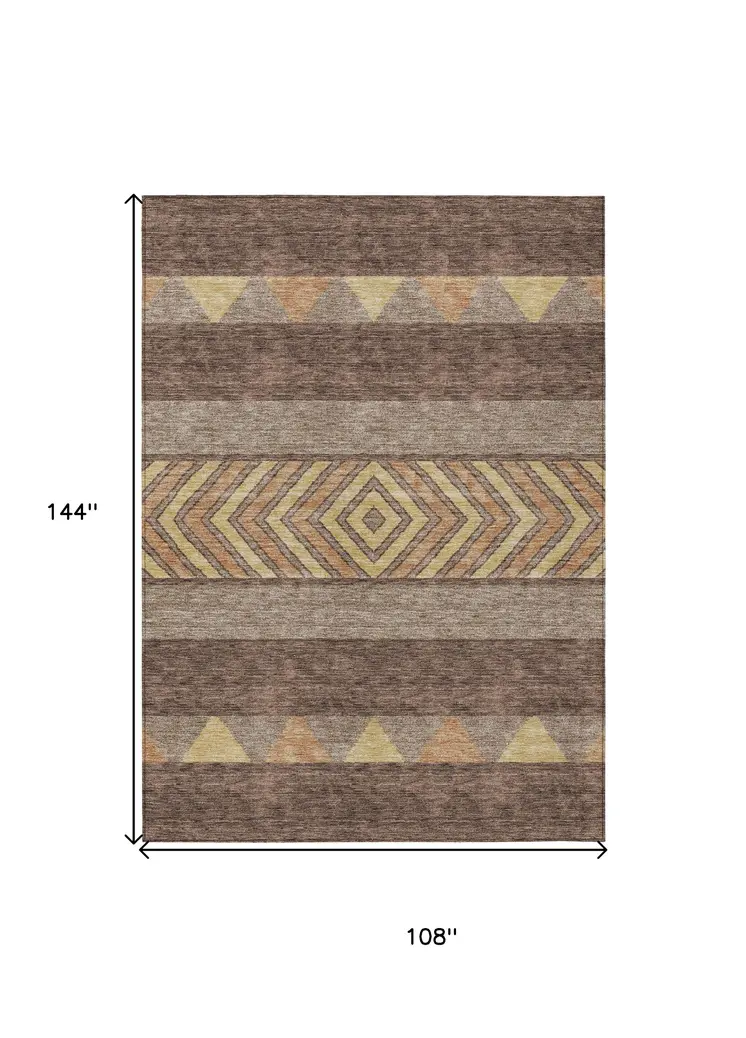 9' X 12' Brown Wheat And Copper Southwestern Washable Indoor Outdoor Area Rug